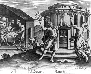 Filemon och Baucis, ur en utgåva av Ovidius Metamorfoser utgiven i Paris 1619